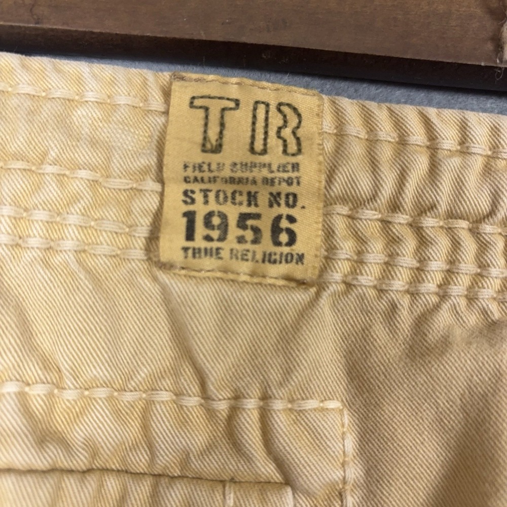 True Religion Cargo Shorts Mens 36 Khaki Cotton Utility Flap Pockets Baggy - Picture 6 of 14